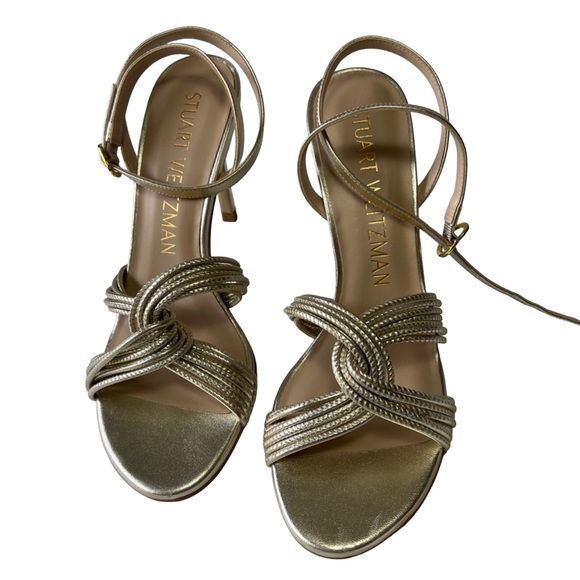 Stuart Weitzman Twist Sleek 95 Gold Stiletto Heel Sandal Women’s Size 8.5 - Picture 2 of 6